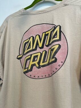 Santa Cruz Skateboards Men's Beige Crewneck with Pink & Yellow Logo